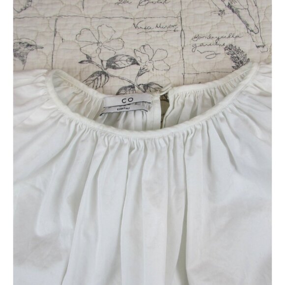 EUC $495 CO ESSENTIALS White Poplin short puff sleeve gather crew neck top M - Picture 4 of 11